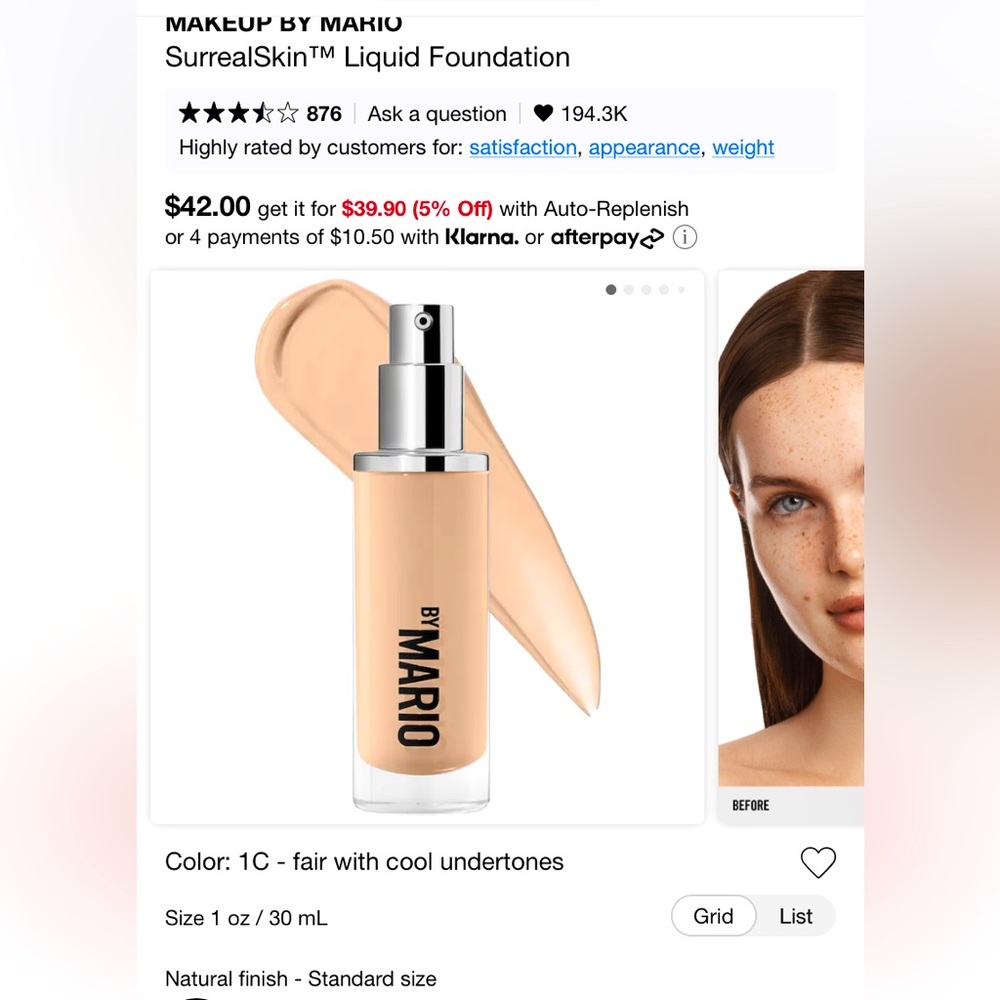 1FL oz of surreal skin foundation. Makeup by Mario 42 dollar value